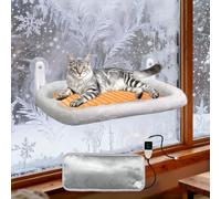 L&W BROS. Heated Cat Window Perch with Adjustable Thermostat & Timer, Cat Hammock with 4 Strong Suction Cups, Easy-to-Clean Warm Bed for Winter, Holds Up to 50lbs (L 1PC)