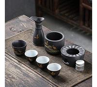 L&WB Sake Set with Warmer Traditional Pottery Japanese Hot Saki Set 7-Piece Christmas, Birthdays And Anniversaries,A