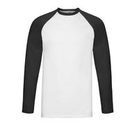 (L, White/Black) Fruit of the Loom Mens Baseball Long-Sleeved T-Shirt