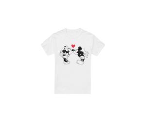 (L, White) Disney Mens Mickey & Minnie Mouse Kiss Sketch Valentine's Day T-Shirt