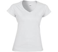 (L, White) Gildan Womens/Ladies Soft V Neck T-Shirt