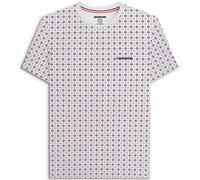 (L, White) Lambretta Mens Geo AOP Crew Neck Short Sleeve T-Shirt Tee Top