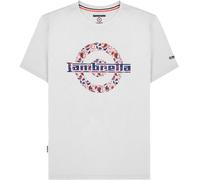 (L, White) Lambretta Mens Paisley Logo Crew Neck Short Sleeve Retro T-Shirt Tee Top