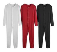 (L, White) Men's One Piece Long Johns Night Pajama