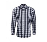 (L, White/Navy) Premier Mens Mulligan Check Long Sleeve Shirt