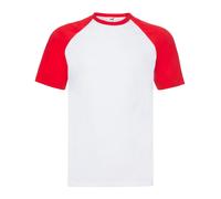 (L, White/Red) Fruit of the Loom Unisex Adult Contrast Panel Baseball T-Shirt