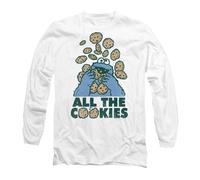 (L, White) Sesame Street Unisex Adult All The Cookies Long-Sleeved T-Shirt