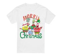 (L, White) SpongeBob SquarePants Mens Merry Christmas Group T-Shirt
