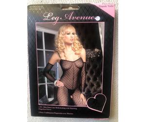 L/XL Black Daisy Sheer Lace Bodystocking Gloves Leg Avenue Private