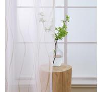 L.Z.E Beige and White Sheer Curtains for Living Room 96 Drop Light Beige Wave Pattern Curtains & Drapes for Bedroom 245 cm Long Transparent Linen Look Window Sheers with Eyelet 2 Panels Set