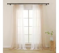 L.Z.E Beige and White Voile Curtains for Living Room, Pencil Pleat Light Beige Ombre Sheer Curtains & Drapes for Bedroom Kitchen Bay Windows, Transparent, 90 Inch Drop 225 cm Long Colour Gradient
