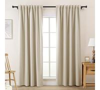 L.Z.E Beige Blackout Curtains for Bedroom Pencil Pleat 100% Black Out Drapes for Kitchen Bay Window Short Pinch Pleat Curtains for Dining Room 68-70 Inch Drop 175 cm Length Thermal Windproof