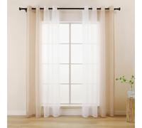 L.Z.E Beige White Voile Curtains for Living Room, Light Beige Ombre Sheer Curtain for Bedroom Kitchen Bay Windows, Transparent, 96 Inch Drop 245 cm Long, Colour Gradient Design, with Eyelet