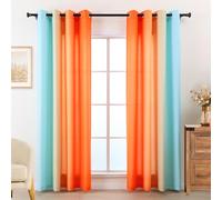 L.Z.E Blue Orange Ombre Curtains with Pencil Pleat Light Filtering Privacy Curtains & Drapes 69 Inch Drop 175 cm Long for Bedroom Living Room Bay Windows 2 Panels Set Short Gradient Design Thin