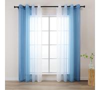 L.Z.E Blue White Voile Curtains for Living Room, Light Blue Ombre Sheer Curtain for Kids Boys Room Bedroom Windows, Transparent, 96 Inch Drop 245 cm Long, Colour Gradient Design, with Eyelet