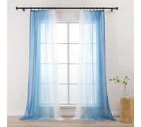 L.Z.E Blue White Voile Curtains for Living Room, Pencil Pleat Light Blue Ombre Sheer Curtains & Drapes for Kids Boys Room Bedroom Windows Transparent, 90 Inch Drop 225 cm Long Colour Gradient