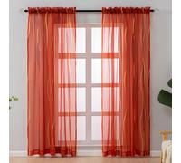 L.Z.E Burnt Orange Natural Sheer Curtains 96 Inch Long 2 Panels Set for Living Room, Voile Sheer Curtains & Drapes for Bedroom Dining Room, Modern Rod Pocket Wave Pattern Window Sheers (56"W x 96"L)