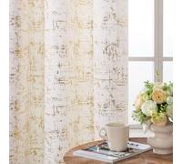 L.Z.E Cream Gold Velvet Curtains for Bedroom 84 Inches Long Light Filtering Privacy Curtains for Living Room Luxury & Soft Non-See-Through Drapes with Grommet Printed Gold Foil Pattern 2 Panels Set