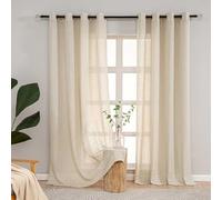 L.Z.E Curtains Beige Semi Sheer, 102 Inch Drop Linen Look Curtain for Living Room Bedroom Windows, Heavyweight Mesh Sheers with Eyelet, 2 Panels Pack Net Drapes, 260 cm Extra Long Textured Plain