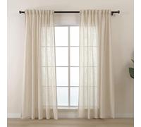 L.Z.E Curtains Beige Semi Sheer, 90 Inch Drop Linen Look Curtain with Pencil Pleat, Heavyweight Mesh Sheers for Bedroom Living Room Windows, 2 Panels Pack Net Drapes, 225 cm Long Textured Plain