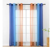 L.Z.E Curtains Dark Blue Rust Brown, Curtain with Colour Gradient for Living Room, Bedroom, Window, Transparent with Eyelets, Set of 2, Voile 140 x 245 cm Long (LZE2220E-NO245)