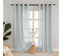 L.Z.E Curtains Light Green Semi Sheer, 57 Inch Drop Linen Look Curtain for Living Room Bedroom Windows, Heavyweight Pastel Green Mesh Sheers with Eyelet, 2 Panels Pack Net Drapes, 145 cm Length Short