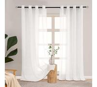 L.Z.E Curtains Off White Semi Sheer, 70 Inch Drop Linen Look Curtain for Living Room Bedroom Windows, Heavyweight Off-White Ecru Mesh Sheers with Eyelet, 2 Panels Pack Net Drapes, 170 cm Length Short