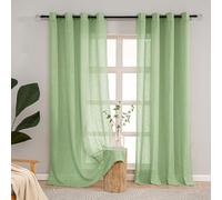 L.Z.E Curtains Sage Green Semi Sheer, 90 Inch Drop Linen Look Curtain for Living Room Bedroom Windows, Heavyweight Mesh Sheers with Eyelet, 2 Panels Pack Net Drapes, 225 cm Long Textured Plain