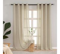 L.Z.E Curtains Taupe Semi Sheer, 96 Inch Drop Linen Look Curtain for Living Room Bedroom Windows, Heavyweight Greige Mesh Sheers with Eyelet, 2 Panels Pack Net Drapes, 245 cm Long Textured Plain