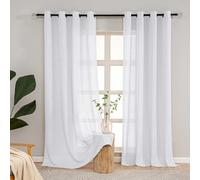 L.Z.E Curtains White Semi Sheer, 90 Inch Drop Linen Look Curtain for Living Room Bedroom Windows, Heavyweight Pure White Mesh Sheers with Eyelet, 2 Panels Pack Net Drapes, 225 cm Long Textured Plain