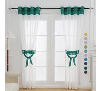 L.Z.E Dark Green Sheer Curtains 96 Inches Long 2 Panels Set for Living Room, White and Green Sheer Curtains for Bedroom Kids Room Dining Room, Grommet Top See-Through Window Sheers (56" W x 96" L)