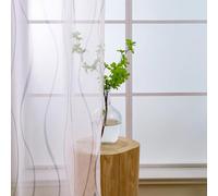 L.Z.E Grey and White Sheer Curtains for Living Room 96 Drop Light Gray Wave Pattern Curtains & Drapes for Bedroom 245 cm Long Transparent Linen Look Window Sheers with Eyelet 2 Panels Set