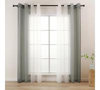 L.Z.E Grey White Voile Curtains for Living Room, Light Gray Ombre Sheer Curtains & Drapes for Bedroom Kitchen Bay Windows, Transparent, 96 Inch Drop 255 cm Long Colour Gradient with Eyelet