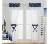 L.Z.E Navy Blue Sheer Curtains 96 Inches Long 2 Panels Set for Living Room, White and Dark Blue Sheer Curtains for Bedroom Kids Room Dining Room, Grommet Top See-Through Window Sheers (56" W x 96" L)