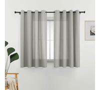 L.Z.E Non-See-Through Curtains Grey, Short Cotton-Look Light Filtering Privacy Curtains for Living Room Bedroom, 57 Inch Drop 145cm Long Curtain for Small Windows, 2 Panels Set, Eyelet Top, Thin