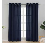 L.Z.E Non-See-Through Curtains Navy Blue, Cotton-Look Light Filtering Privacy Curtains for Living Room Bedroom Windows, 90 Inch Drop 225cm Long Curtain, 2 Panels Set, Translucent, Eyelet Top, Thin