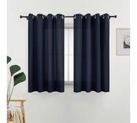 L.Z.E Non-See-Through Curtains Navy Blue, Short Cotton-Look Light Filtering Privacy Curtains for Living Room Bedroom, 57 Inch Drop 145cm Long Curtain for Small Windows, 2 Panels Set, Eyelet Top, Thin