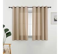 L.Z.E Non-See-Through Curtains Sand Beige, Short Cotton-Look Light Filtering Privacy Curtains for Living Room Bedroom, 57 Inch Drop 145cm Long Eyelet Curtain for Small Windows, 2 Panels Set Thin