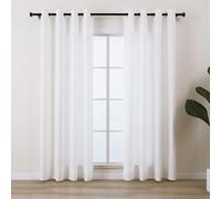 L.Z.E Non-See-Through Curtains White, Cotton-Look Privacy Sheer Curtains for Living Room Bedroom Windows, 90 Inch Drop 225cm Long Light Filtering Curtains, 2 Panels Set, Translucent, Eyelet Top, Thin