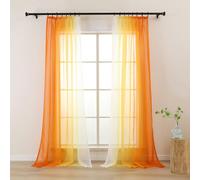 L.Z.E Orange and White Voile Curtains for Living Room Pencil Pleat Orange Ombre Sheer Curtains & Drapes for Bedroom Kitchen Bay Windows Transparent 145 cm Short Colour Gradient (55 Wide x 58 Drop)