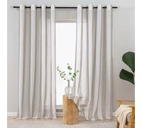 L.Z.E Short Curtains for Living Room Bedroom Windows Short Semi Sheer Curtains & Drapes 2 Panels Set Beige Taupe White Striped with Eyelet Linen Look 70 Inch Drop