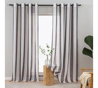 L.Z.E Short Curtains for Living Room Bedroom Windows Short Semi Sheer Curtains & Drapes with Eyelet 2 Panels Charcoal Black White Striped Linen Look 70 Inch Drop