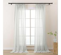 L.Z.E Silver Grey Semi Sheer Curtains for Living Room Bedroom Light Gray Linen Look Pencil Pleat Curtains & Drapes 89 Drop 225 cm Long 2 Panels Set Window Sheers Transparent (W 51.1" x L 88.6")