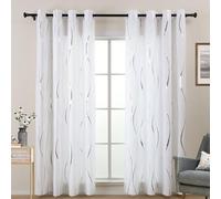L.Z.E Silver White Privacy Curtains for Kitchen Bay Windows, Short Eyelet Light Filtering Curtain Drapes for Bedroom Living Room Dining Room, 57 Inch Drop Opaque Thin 145 cm, 2 Panels Set Wave Pattern