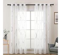 L.Z.E Silver White Sheer Curtains in Linen Look, Transparent Eyelet Curtains for Living Room Bedroom Kitchen Bay Windows, 57 Inch Drop 145 cm Length, 2 Panels Set Short & Modern Decorative Sheers