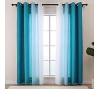 L.Z.E Teal and White Ombre Privacy Curtains 84 Inches Long 2 Panels Set Teal Green Light Filtering Non-See-Through Curtains & Drapes for Living Room Bedroom Nursery Grommet Top (55" W x 84" L)