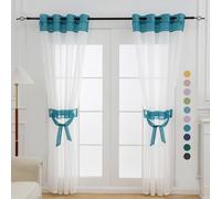 L.Z.E Teal Sheer Curtains 84 Inches Long 2 Panels Set for Living Room, White and Teal Sheer Curtains for Bedroom Kids Room Dining Room, Grommet Top See-Through Window Sheers (56" W x 84" L)