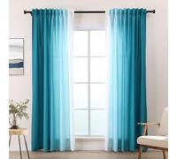 L.Z.E Teal White Ombre Curtains with Pencil Pleat Light Filtering Privacy Curtains & Drapes, 69 Inch Drop 175 cm Long for Bedroom Living Room Bay Windows, 2 Panels Set, Short Petrol Gradient, Thin