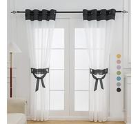 L.Z.E White and Black Sheer Curtains 96 Inches Long 2 Panel Set, Elegant Modern See Through White Sheer Curtains for Living Room Bedroom Nursery, Grommet Window Curtain with Design