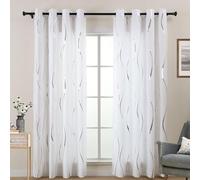 L.Z.E White Privacy Curtains 84 Inches Long 2 Panels Set, Light Filtering Non-See-Through Curtains & Drapes for Living Room Bedroom Nursery, Modern Silver Wave Pattern Grommet Top Window Treatment